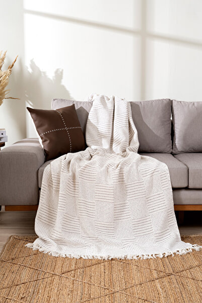 Koza Home غطاء أريكة ريفي باللون الكريمي والأرجواني مقاس 170×220 سم 5062A