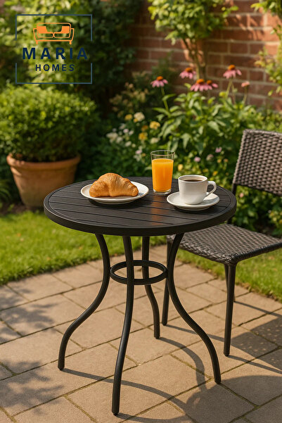 MARIA HOMES Modern Black Round Cafe Table 80x80x75 cm Outdoor and Indoor Metal Dining Table