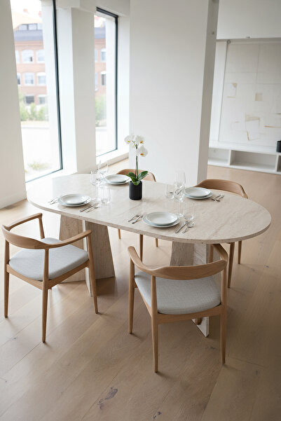 Rocashome 85x150 cm Traverten Yemek Masası Sabit Loft Model (SADECE MASA)