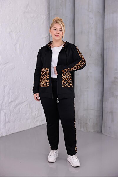Siyezen Plus Size Leopard Detailed Cotton Suit