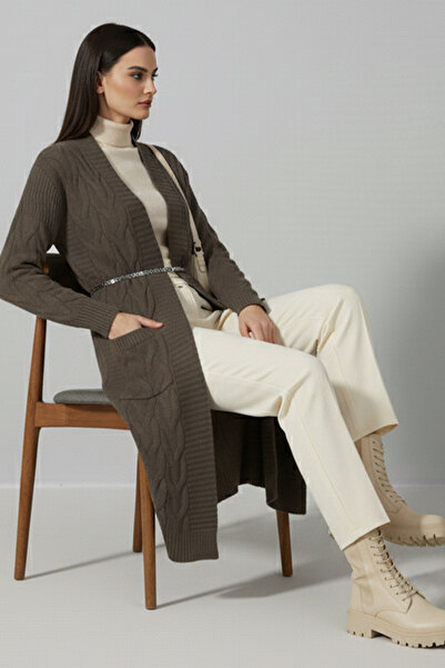 benguen Πλεκτή Ζακέτα Μακρύ Πλεκτό Μοτίβο R2817 Βιζόν