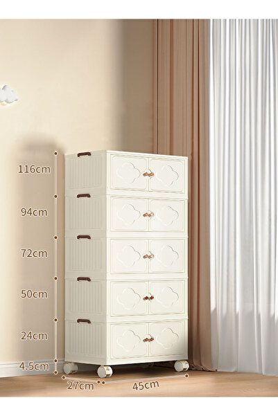 Generic 5-Layer Stackable Storage Containers With Lids and Wheels, Multi-Purpose Folding Plastic Double-Door