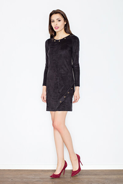 Figl Elegant suede dress with long sleeves, black - M455, size L