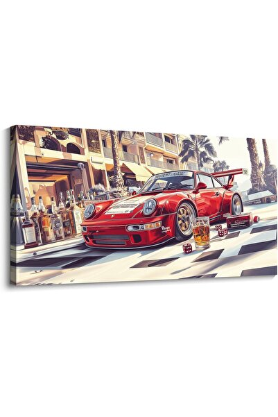 Emoda home Trove لوحة فنية جدارية مؤطرة من القماش (60×120 سم) سيارة حمراء لوح...