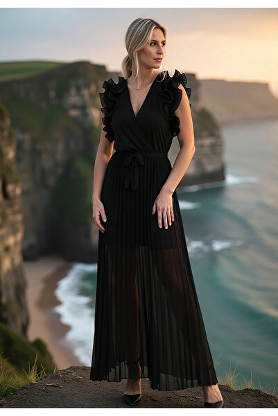 Figl Black maxi evening dress - Ruffle dress - M1104 size L/XL