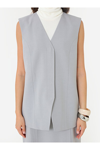 Refka Collarless Vest with Handle Detail - Gray -