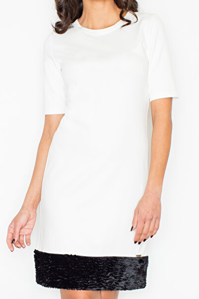 Figl White dress with fur and short sleeves - M429 size L