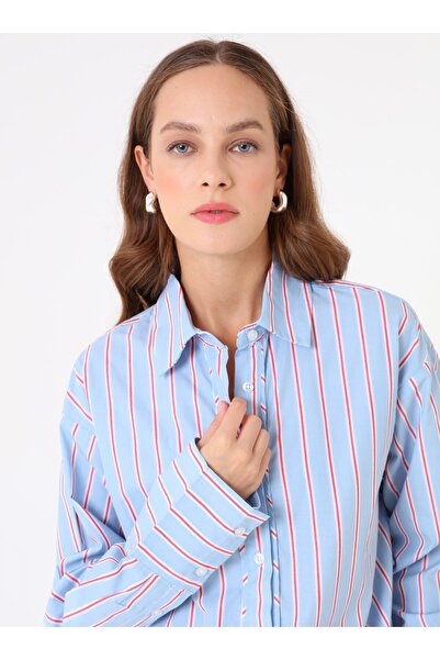 Benin Blouse / Shirt - Blue Striped -