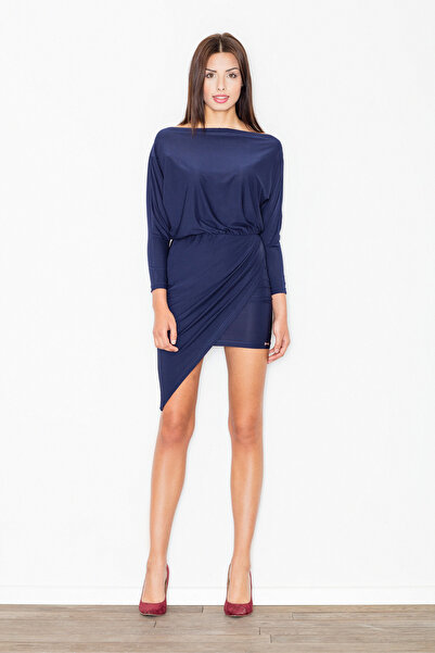 Figl Elegant navy blue asymmetrical dress with long sleeves - M475 size XL