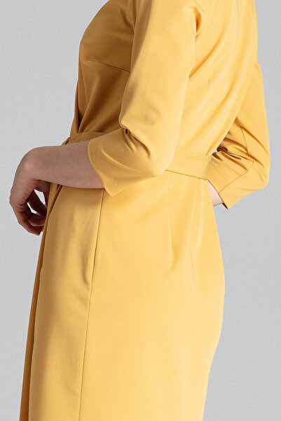Figl Elegant dress, mustard, with belt - M654 size M