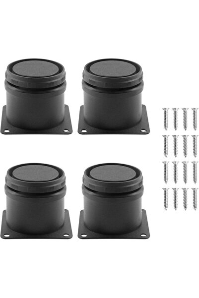 KASTWAVE Metal Furniture Legs 4 Pcs Stainless Steel Adjustable, Black, Round (2" / 50mm)