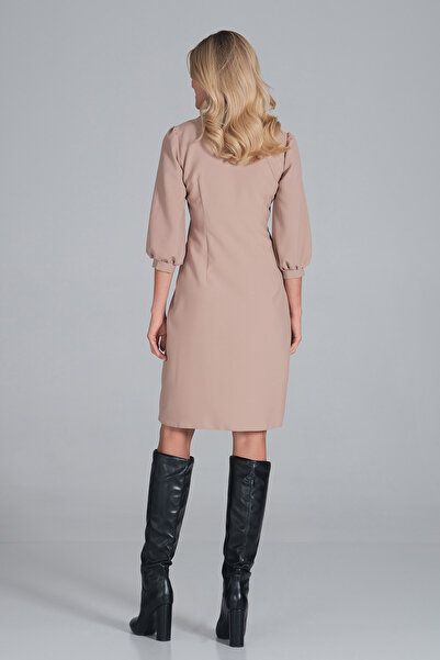 Figl Beige dress with 3/4 puff sleeves for everyday wear - M849 size XL