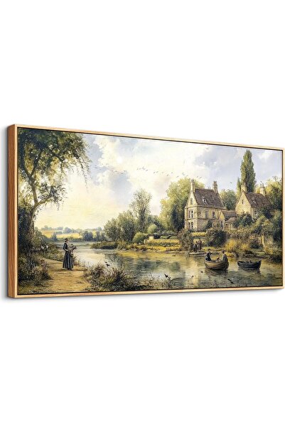 Emoda home Trove لوحة فنية جدارية من القماش بإطار (60×120 سم) لوحة فنية كبيرة بألوان مائية ريفية عتيقة وديكور حديث