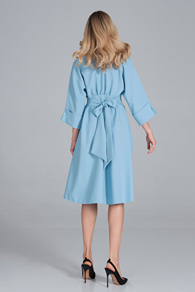 Figl Light blue midi dress with buttons and 3/4 sleeves for everyday wear - M843 size S