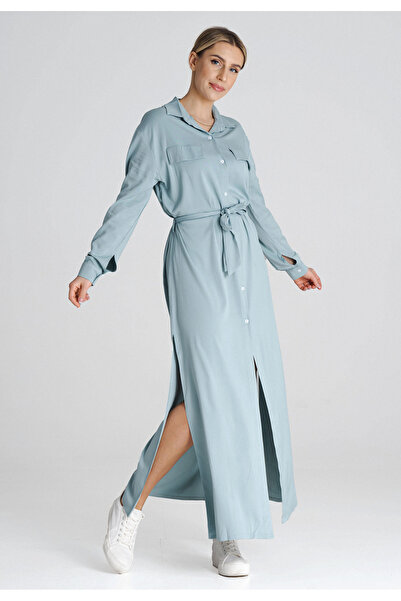 Figl Maxi shirt dress with collar, mint M1000, size XL