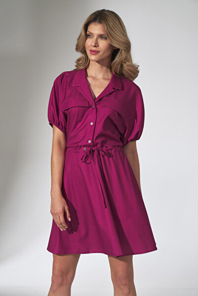 Figl Fuchsia summer dress, short sleeves - Zipper dress M739 size XL