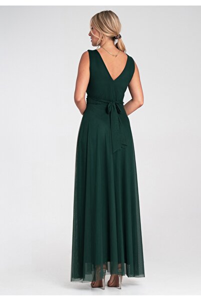Figl Sleeveless maxi evening dress - Mesh dress - Green M1205 size L/XL