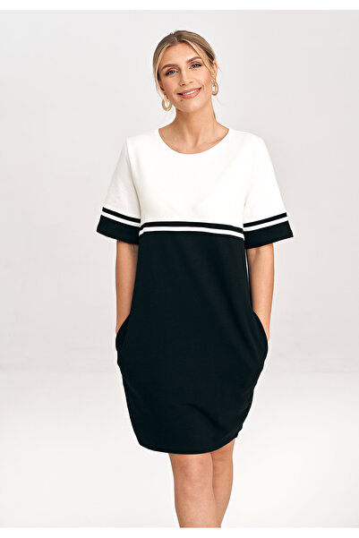 Figl Cotton sweatshirt dress, black and ecru, M1028, size M