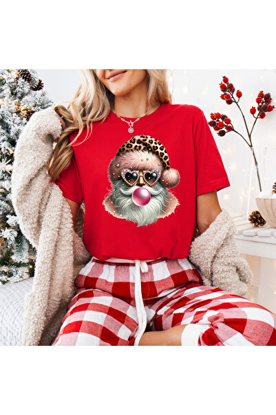 DD Secret Women's oversized 100% cotton Christmas T-shirt LEOPARD SANTA