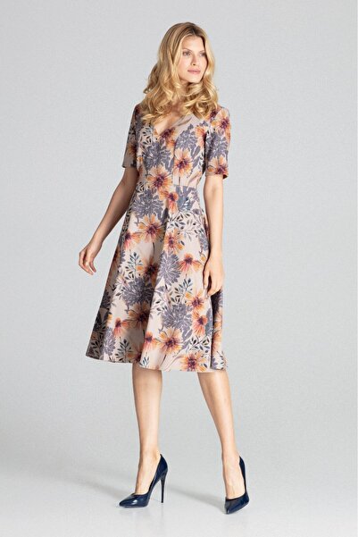 Figl Floral Printed midi evening dress with short sleeves - M673 size L