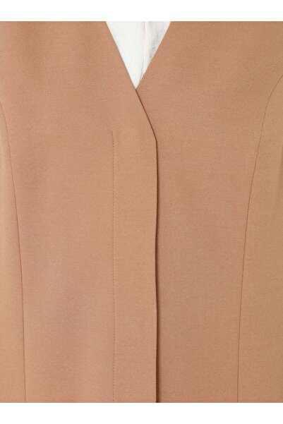 Refka Collarless Vest with Handle Detail - Light Mink -