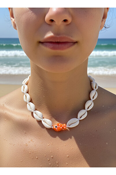 SOFT Doğal Deniz Kabuğu Kolye Balık Figürlü Nazar Boncuklu Choker Kolye