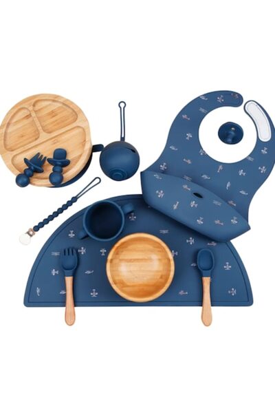 OEM Set diversificare bebelusi, bol si farfurie bambus cu baza ventuza, baveta, jucarie dentitie, cana s