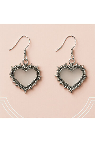 Gofeel Silver Studded Heart Shaped Gothic Style Earrings