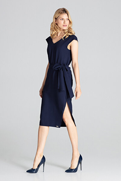 Figl Rochie elegantă bleumarin cu fundă - M674 mărimea S