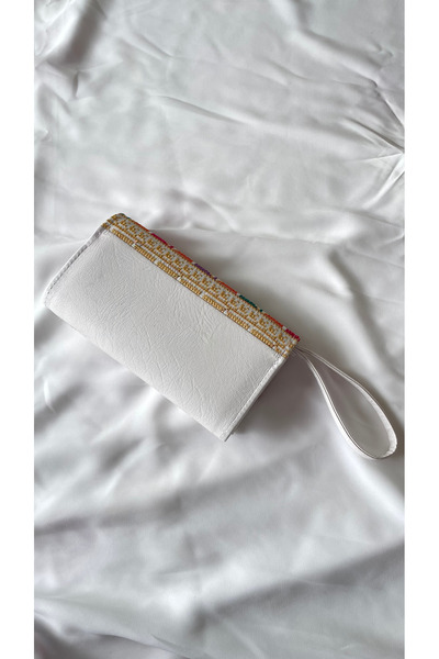 Zaytoon White Color Gold and Colorful Embroidered Snap Closure Women's Hand Wallet 19*11 cm A100020