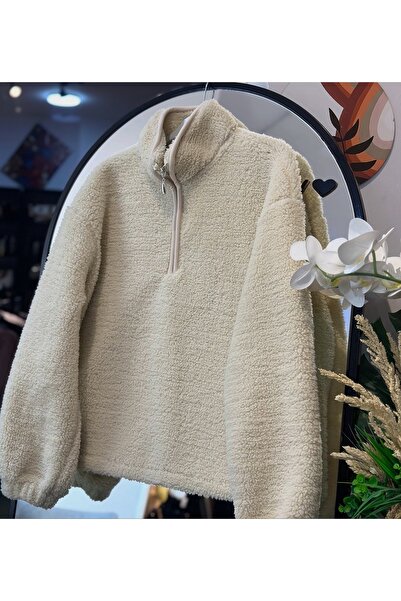 butiksosyete38 Krem Peluş Sweatshirt