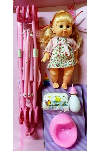 Generic Baby doll toy with stroller, baby bottle and diapers - KEESS