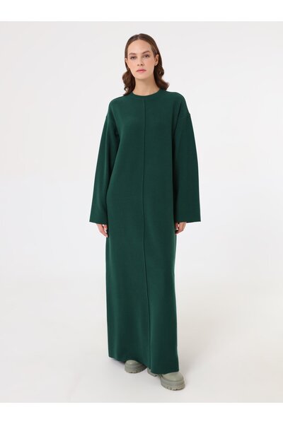 Benin Draped Hijab Dress with Stitching Detail - Emerald Green -