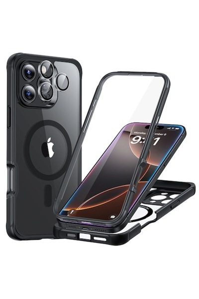 ESR Armor Tough Case, compatible with Apple iPhone 16 Pro, Stash stand 360 + lens, clear black