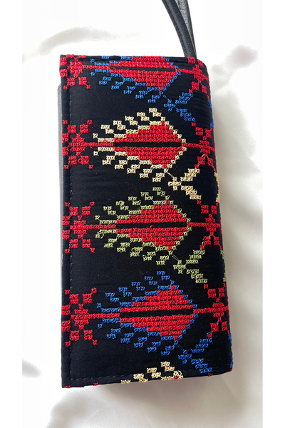 Zaytoon Black Color Red and Colorful Embroidered Snap Closure Women's Hand Wallet 19*11 cm A100024