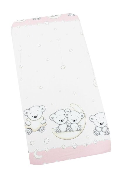 PRICHINDEL Cearșaf cu fermoar pentru pătuț, rând Ursuleț Roz, 120x60 cm