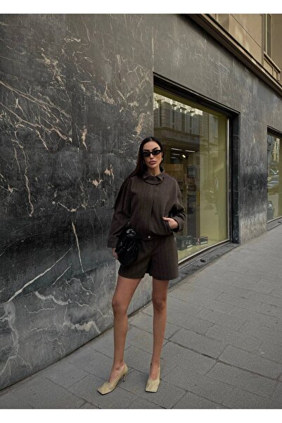 ossons Minimal Striped Oversized Fit Shorts Two-Piece Set