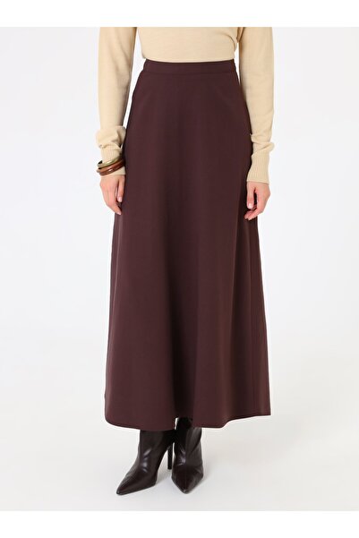 Refka Gabardine Fabric A-Line Classic Skirt - Brown -