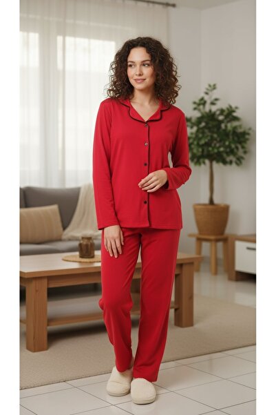 gigigiyim Solid Color Front Buttoned Women's Pajama Set