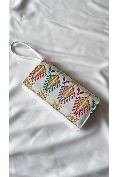 Zaytoon White Color Gold and Colorful Embroidered Snap Closure Women's Hand Wallet 19*11 cm A100020