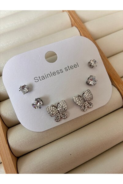 ARİ TAKI Butterfly Steel Earrings Set