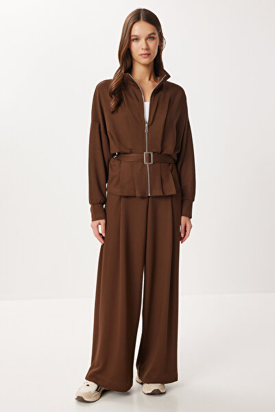 Lovelyİstanbul Belted Top and Bottom Modal Set Lby0024 Brown