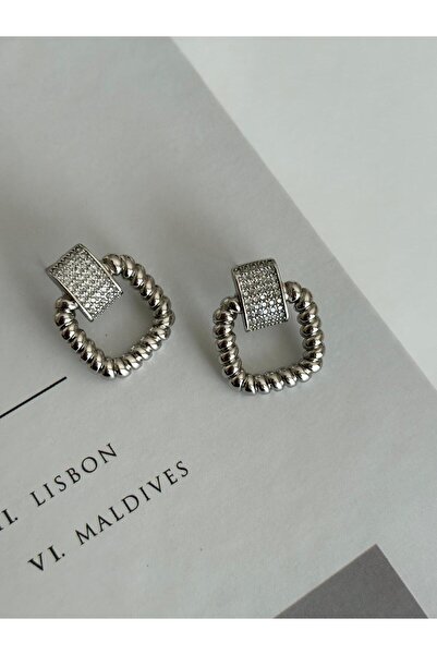 marsel aksesuar Special Series Xuping Twisted Square Stone Detailed Silver Earrings