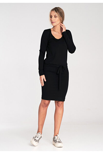 Figl Short dress with tie at the waist - viscose dress - M1049 Black size L
