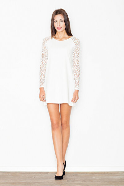 Figl White mini dress with lace sleeves - elegant and stylish - M470 size M