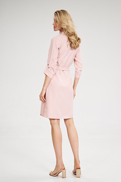 Figl Pink shirt dress with belt, pockets and 3/4 sleeves - M701 size L
