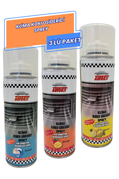 Autokit 3’LÜ Araç Koku Bombası Araç Klima Koku Giderici Sprey 200 ML Limon Ma...