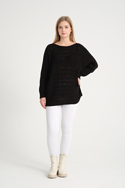 della moor Women's Black Italian Perforated Bat Sleeve Knitwear Sweater