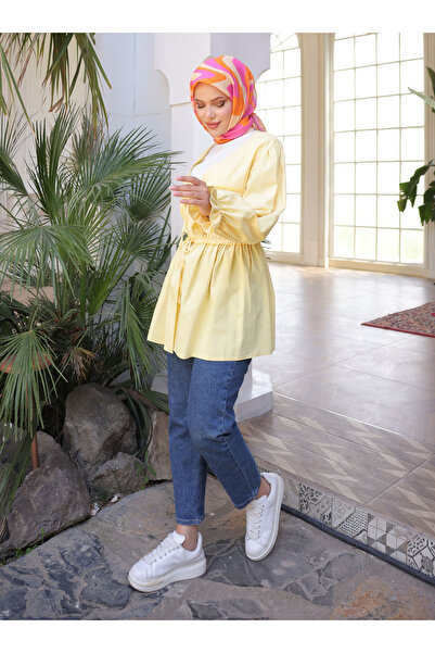 Nergis Neva Butik Tie-Up Kimono Tunic with Waist Tie - Yellow- Nergis Neva