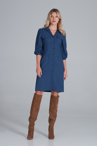 Figl Blue shirt dress with 3/4 puff sleeves - M849 size L